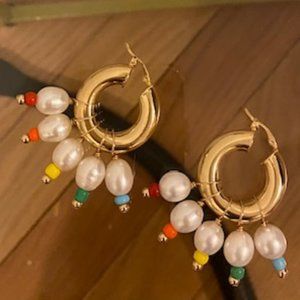 Eliou Pearl Hoop Earrings Rainbow